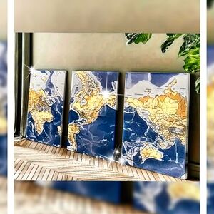 NEW 3 Pcs Framed Canvas World Map Wall Art 🗺🧭